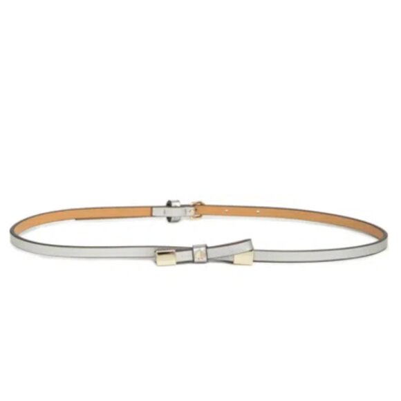 NWT KATE SPADE New York 8mm Shoestring Bow Belt In Silver/pale Polished Gold - Picture 1 of 5